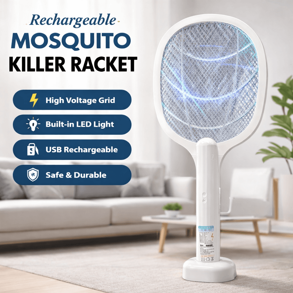 Rechargeable Mosquito Racket With Box & Stand – Electric Insect Killer Bat For Indoor And Outdoor Use | Insects Killer | Mosquito Killer Racket (Random Color)